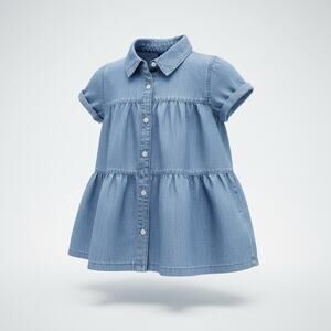 GAP Denim Girls Chambray Button Front Tiered Top Short Sleeve Size L